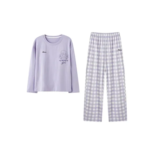 Mulinsen [Длинный рукав Топ+Штаны] Фиолетовый Женские Пижамные Комплекты