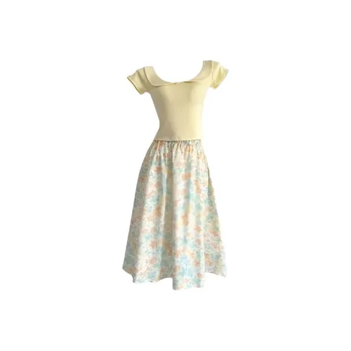 MO VOICE Желтый топ + цветочный комплект юбка для женщин