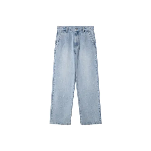 SANBAI STUDIO Мужские Потертые Стираемые Облегающие Брюки Прямого Кроя Унисекс