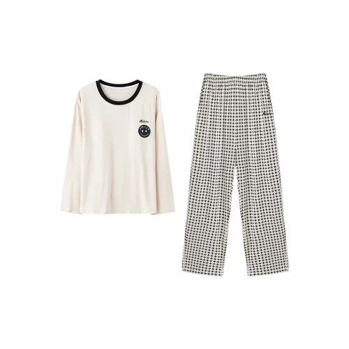 Mulinsen Длинный рукав Топ + Штаны Черный Белый Женские Пижамные Комплекты