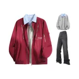 Бордовый + Светло-серый свитшот + Черные штаны