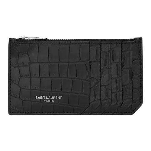 SAINT LAURENT Крокодиловый узор Тисненая кожа Держатель для карт Держатель для карт Женский Черный