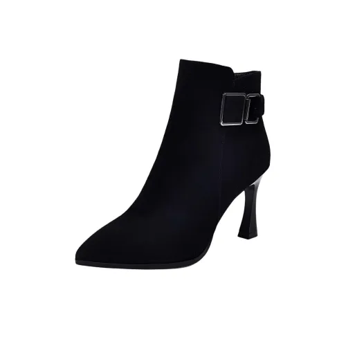 Wuji Низкий каблук заостренный носок замша модная одежда ботинки женские