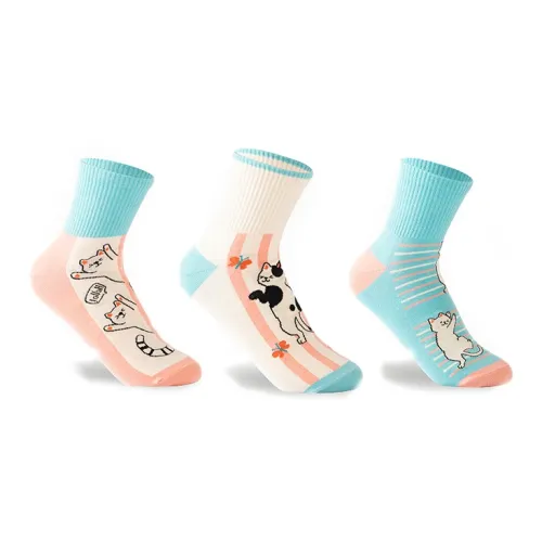 GXXX [3 шт]Hallo Кошка Горизонтальные полосы Кошка Бабочка Кошка Женские MID Носки до икры