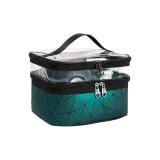 Двухслойная сумка для макияжа с ромбовым узором, переносная, зеленая, 1 штука