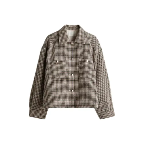 H M Light Beige Houndstooth Women's Jackets H M Светло-бежевый Гусиная лапка Женские Куртки