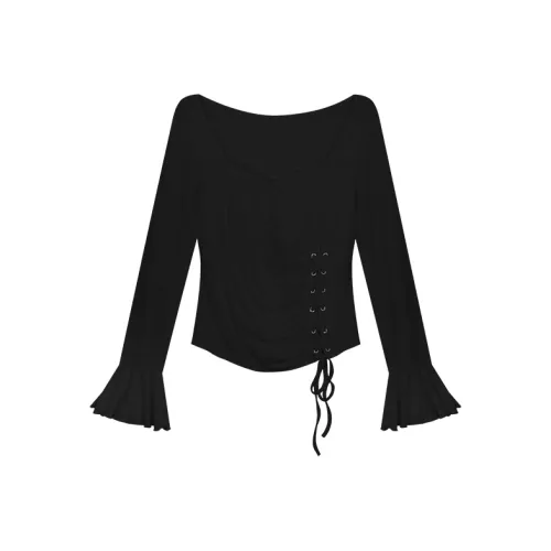 Annie The Темный Child рукав с оборкой T-рубашка женская