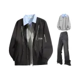 Чёрный+Светло-Серый Свитшот+Чёрные Штаны