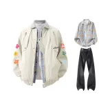 Абрикосовое пальто + желтая рубашка в клетку + угольно-черные штаны