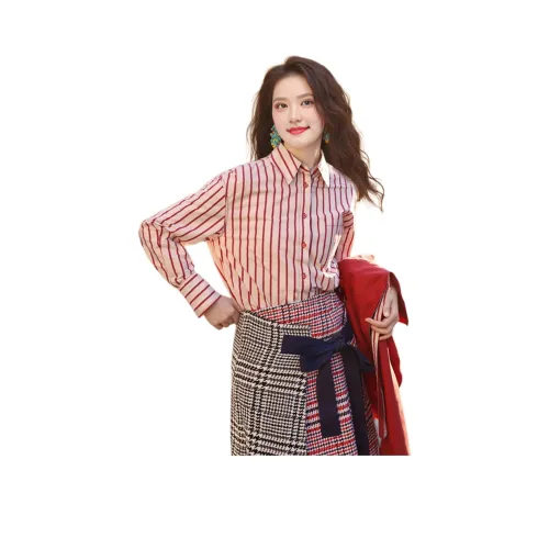 Wbwq Розовые полосы Женские Рубашки