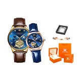 Коричневая кожа, синий циферблат + синяя кожа, синий циферблат, парные часы