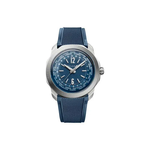 BVLGARI OCTO Watch Автоматический Механический Механизм Резиновый Ремешок 41 мм Синий Циферблат Унисекс