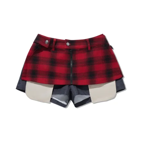 Шорты-юбка с подкладкой женские клетка группа