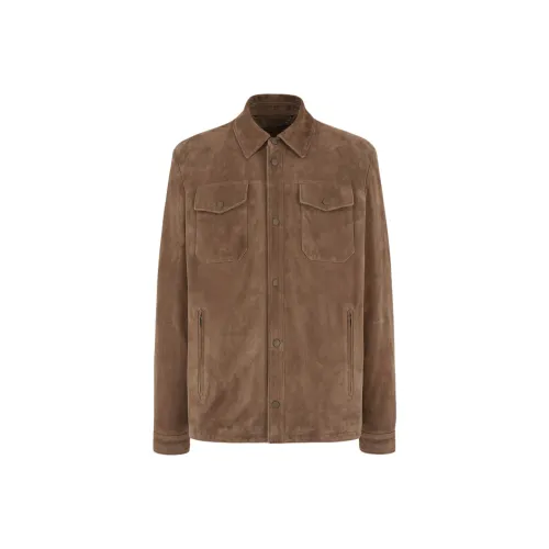 Canali Коричневый Мужская Кожаная Куртка