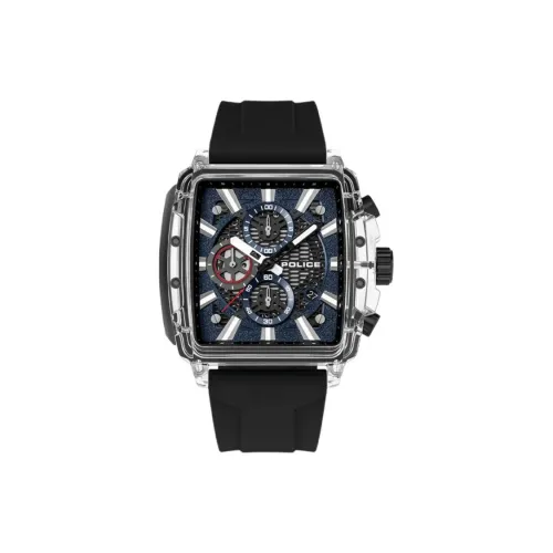 Police Мужские часы Кварцевый механизм Силиконовый ремешок 43*43,8 мм Синий циферблат