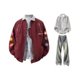 Бургунди пальто + желтая рубашка в клетку + желтые грязные штаны