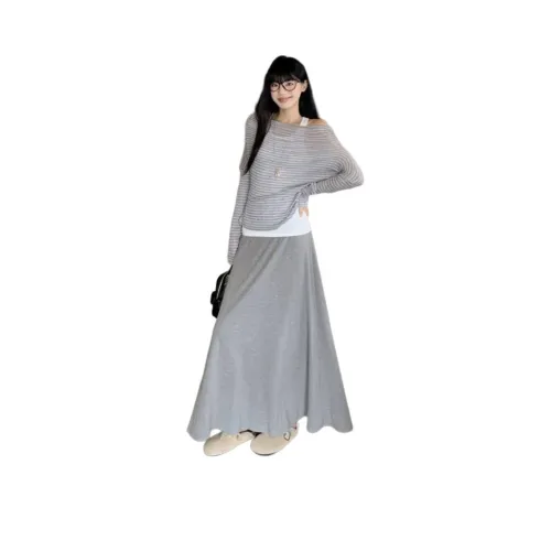 REMOULD Серый Полосатый Двухкомпонентный Комплект + Драпированная Юбка Женские Юбочные Комплекты