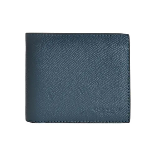 COACH Компактный кожаный держатель для карт и кошелек мужской синий