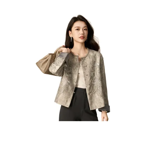 Mylan Серый [Плотный Бусины Дизайн] Женское Короткое Пальто