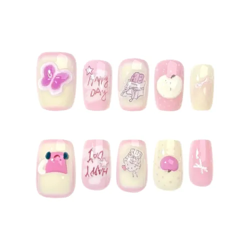 Yun Yue Joe Кремовый Instagram Стиль Сладкий Розовый Девчачий False Nail Короткий LADDER Розовый Смудж Милый