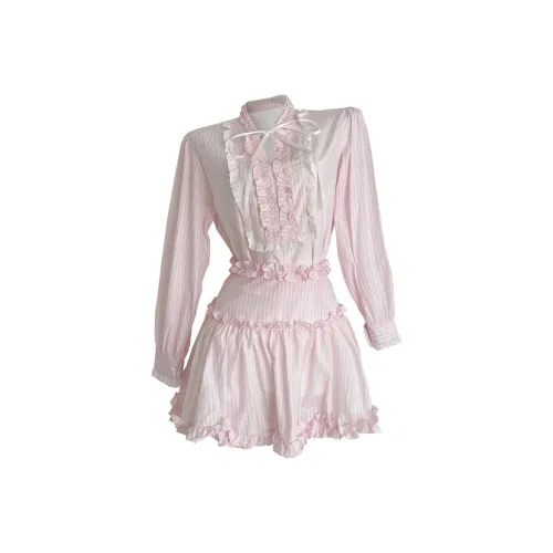 Meanalot Розовые Полосы Женские Комплекты с Юбкой