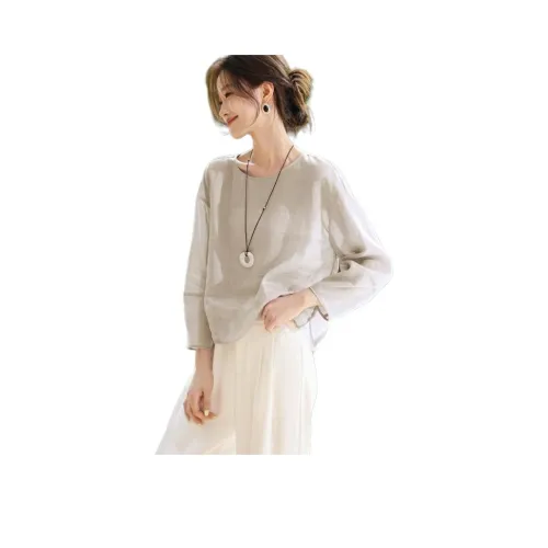 MOHANYIMEI Linen Ecru Women's Shirts MOHANYIMEI Лен Экрю Женские Рубашки