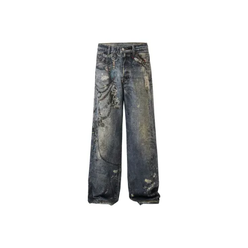 Fan Somi Loose Fit Wide Leg Straight Cut Jeans Unisex Fan Somi Свободный крой Широкие брюки Прямой крой Унисекс