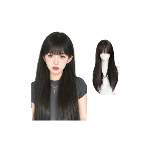 YUNQING Французские Bangs Черная Прямая Перука Женская Полная Набор Смешанный Шелк