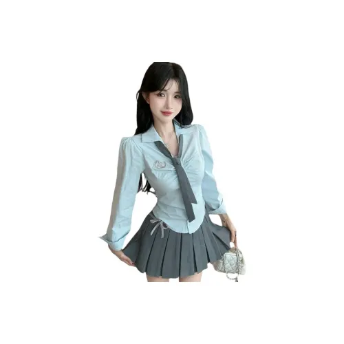 ORANDOR WEAR Светло-синяя рубашка + серая юбка комплект одежды женские юбочные комплекты
