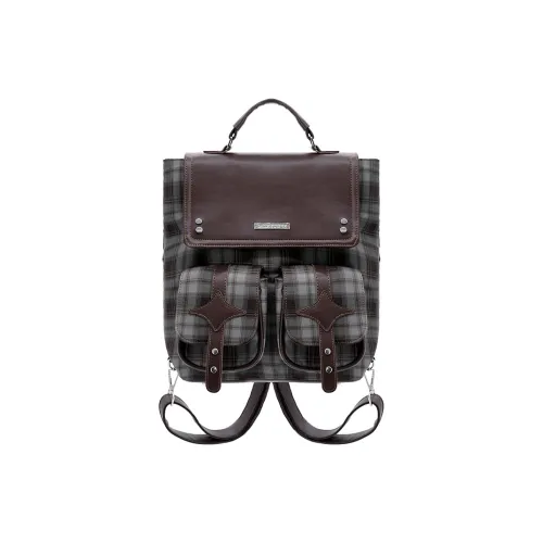 MORE U SEE Нейлоновый рюкзак большой женский коричневый в клетку