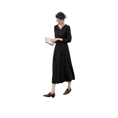 XWI Черные Женские Длинные Платья с Длинными Рукавами