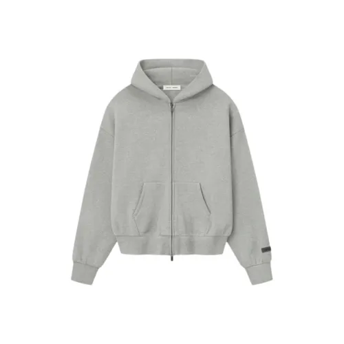Fear of God ESSENTIALS SS25 Classic Fit Флис ZIP UP Толстовка CONCRETE HEATHER Sweatshirt Men's