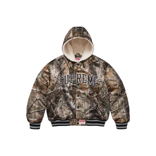 Supreme x MITCHELL NESS Fw25 WEEK11 Линейная куртка с капюшоном Satin Varsity Унисекс