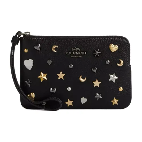 COACH Corner Zip Кожа Клатч Маленький Женский Черный