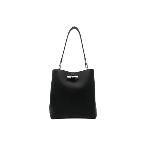 LONGCHAMP Roseau Коровья крупнозернистая кожа Сумка через плечо Средний размер Женская Черная