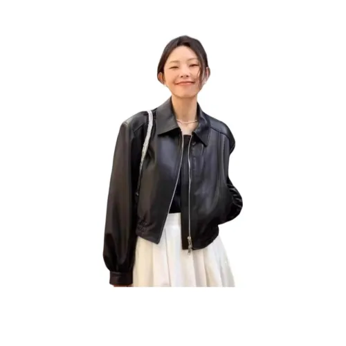 YICHEN Черные Женские Кожаные Куртки