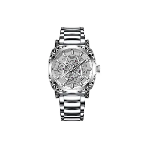 AOUKE Кварцевый автоматический механический механизм ремешок из нержавеющей стали мужские часы серебристый циферблат