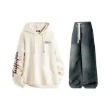 Комплект (абрикосовый топ+винтажные синие брюки)