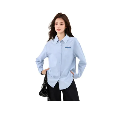 SNZX Синий Длинный Рукав Рубашка Женская Рубашка