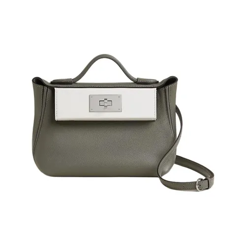 HERMES 24 24 Кожа Evercolor с Swift Телячья кожа Одно плечо Сумка Женская Светло-серый