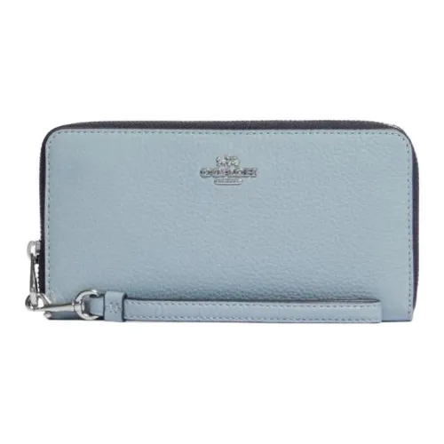 COACH Zip Around Утонченный Pebble Кожа Держатель для карт кошелек Женские Ледяной синий