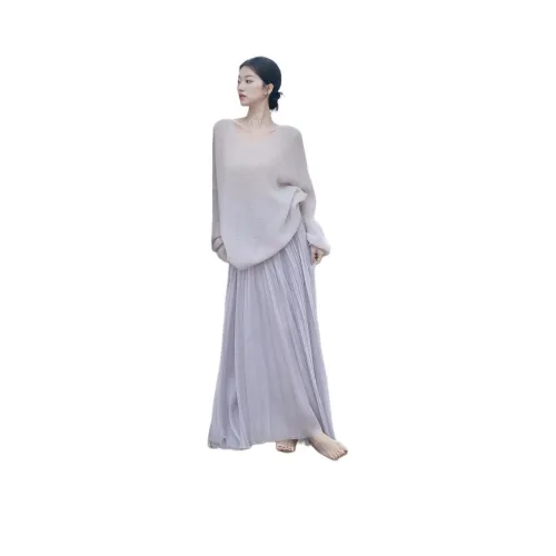 GORGEOUSIDEA Светло-фиолетовый трикотажный топ * 1 + юбка * 1 Женские комплекты с юбкой