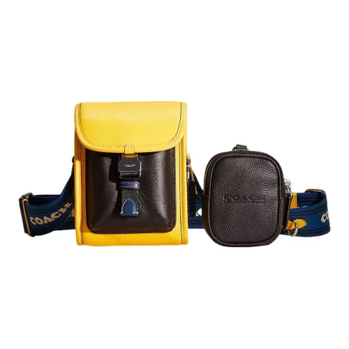 COACH Полированная текстура гальки кожа с телячьей кожей сумка через плечо мини мужская