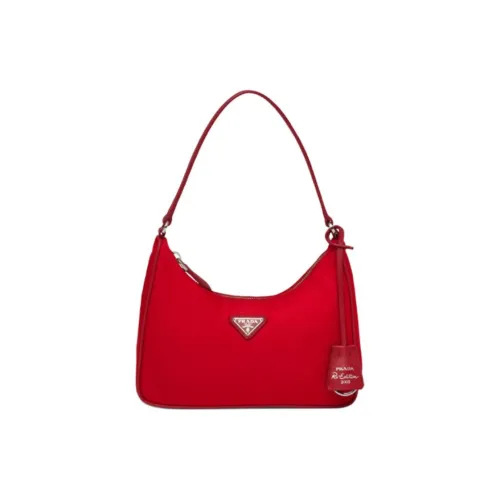 PRADA Hobo Сумка через плечо с тканью и кожей портативная сумка мини женская красная