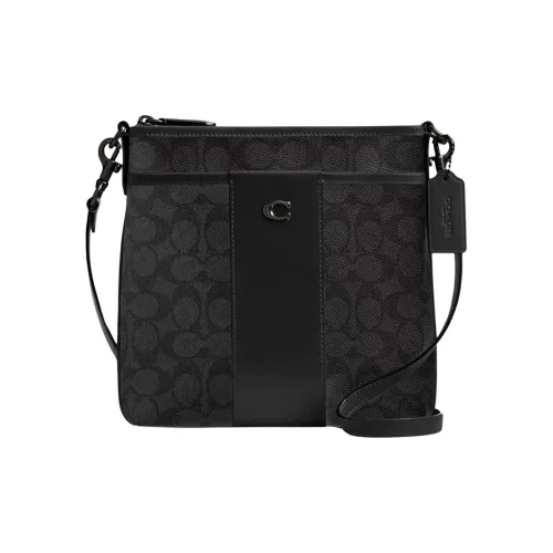 COACH Kitt Покрытие Холст Сумка через плечо Сумка на плечо Маленькая Мужская Угольный Черный