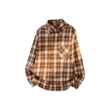 [Loose Fit] Бежевый Кофейный Клетка (Бамбук Тень Breeze Логотип на груди)