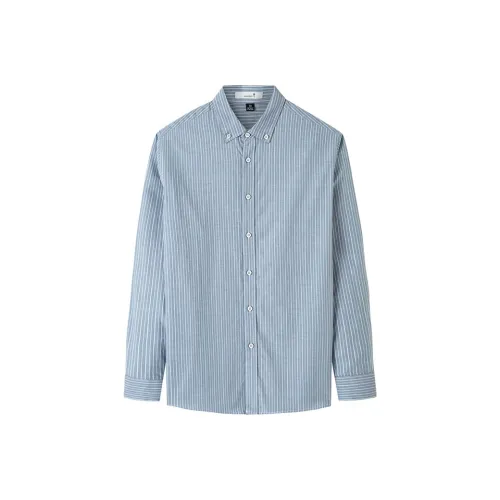 YULANGGONGWU Синий Серый Мужская Рубашка