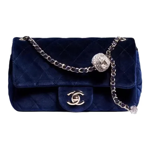 CHANEL Classic Flap CF Велюр Сумка через плечо Мини Женская Темно-синяя