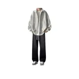 Трехпредметный комплект [Белый Серый Свитшот + Белая Футболка + Черные Джинсы]