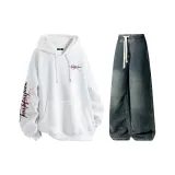 Комплект (белый топ+винтажные синие брюки)